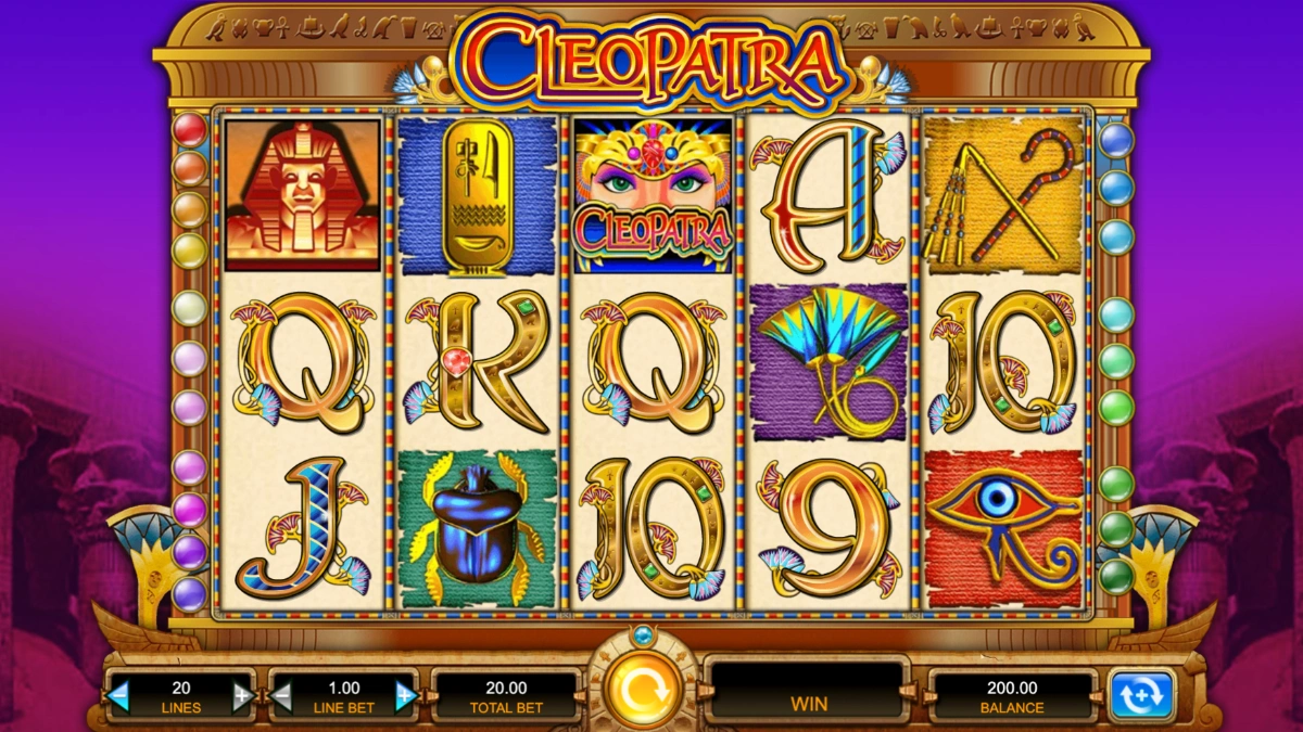 ماكينة سلوتس بتصميم Cleopatra مع رموز فرعونية